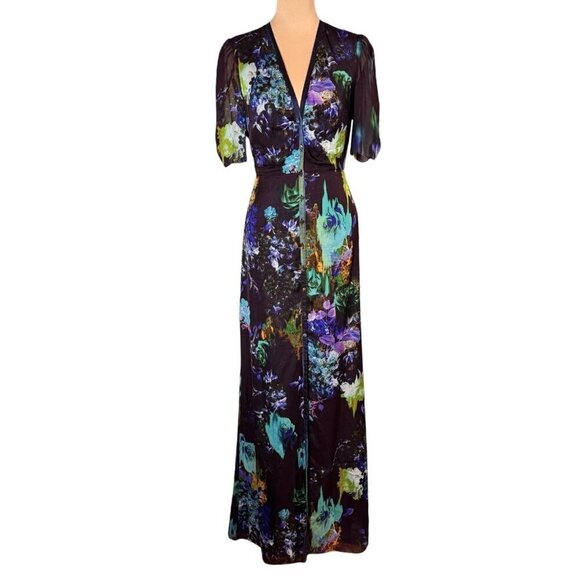 Mason by Michelle Mason Silk Floral Maxi Dress Sz.S Purple Button Front Event - Picture 2 of 14